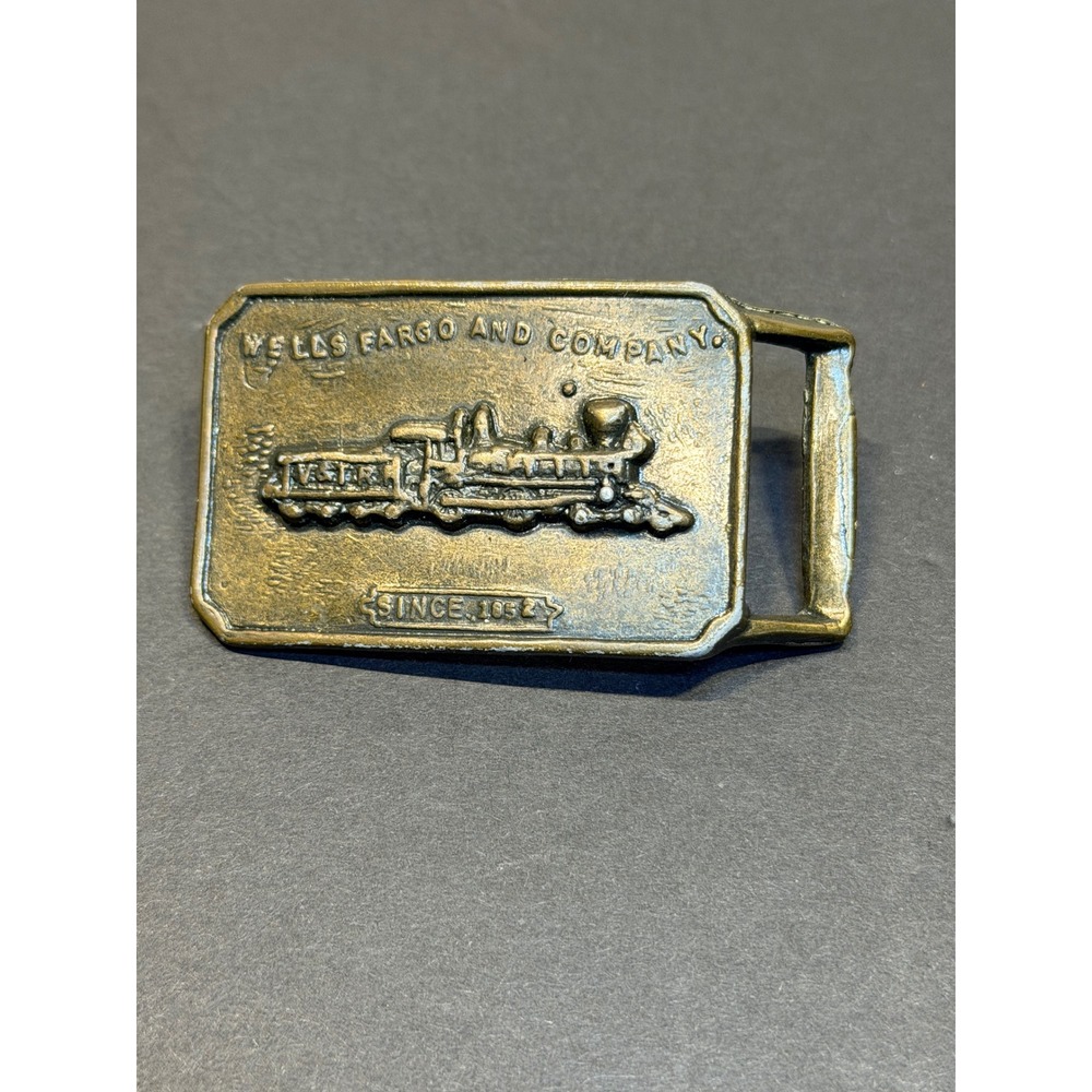 Vintage Wells Fargo and Company Steam Locomotive Train Belt Buckle Brass Tone